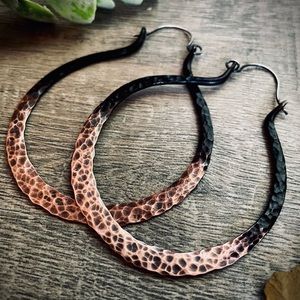 Ombré hammered copper 2 inch hoop earrings